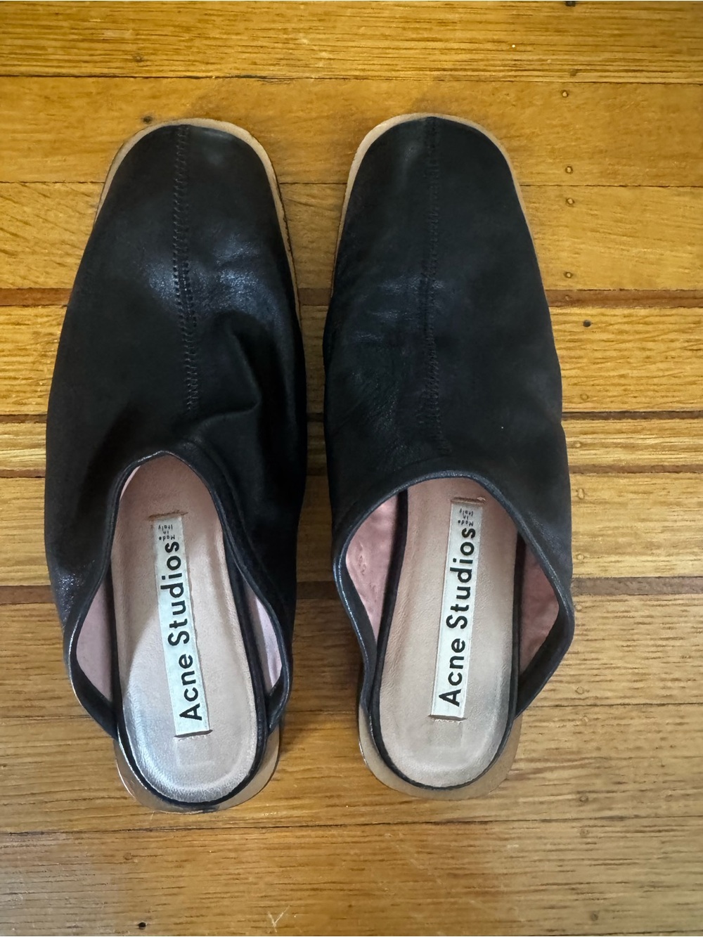 Acne Black Leather Square-Toe Slip Mules